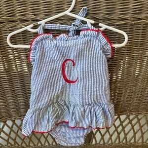 Blue and White Striped Kids Romper